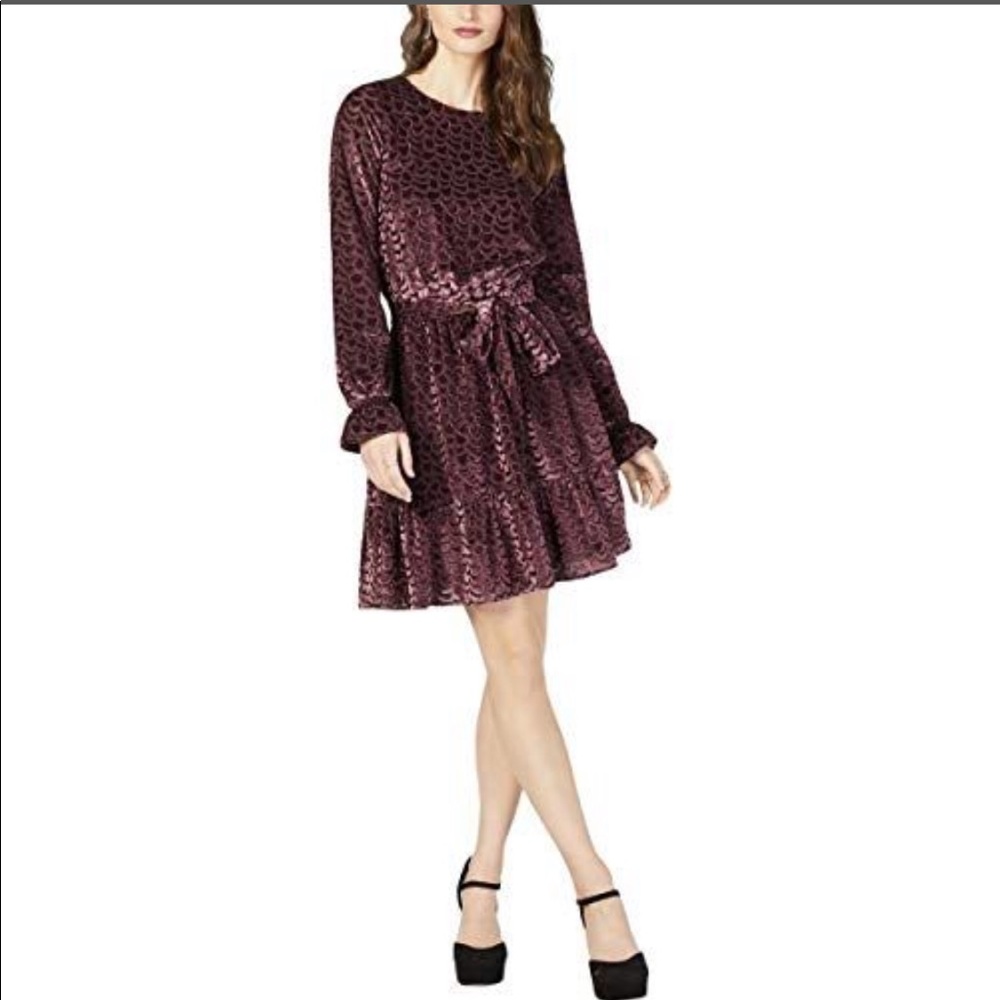 Michael Kors Scalloped Velvet Smocked-Cuff Dress M